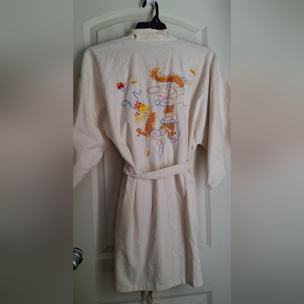 Health Kimono Robe Hand Embroidered Cream Dragon Sz S Karate China